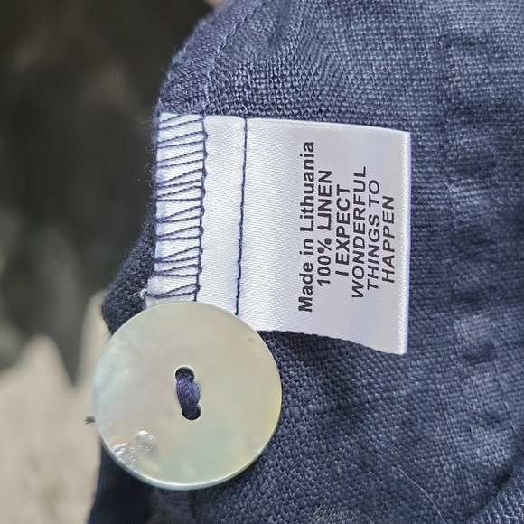 Flax Linen Collarless Button Down Shirt Jacket Roll Sleeve Sz4-6 - Picture 7 of 7